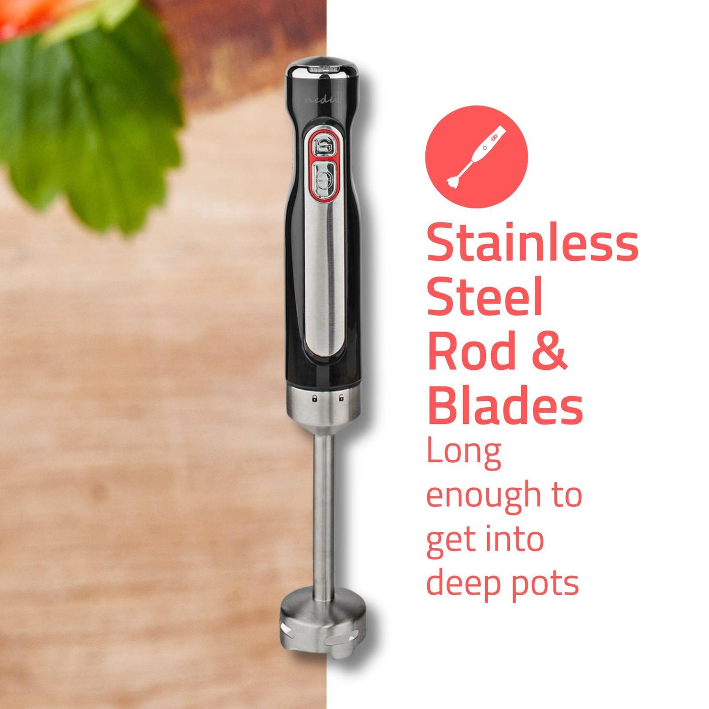 Nedis Hand Blender | 100 W | Speed settings: 1-Speed Setting | Black / Silver