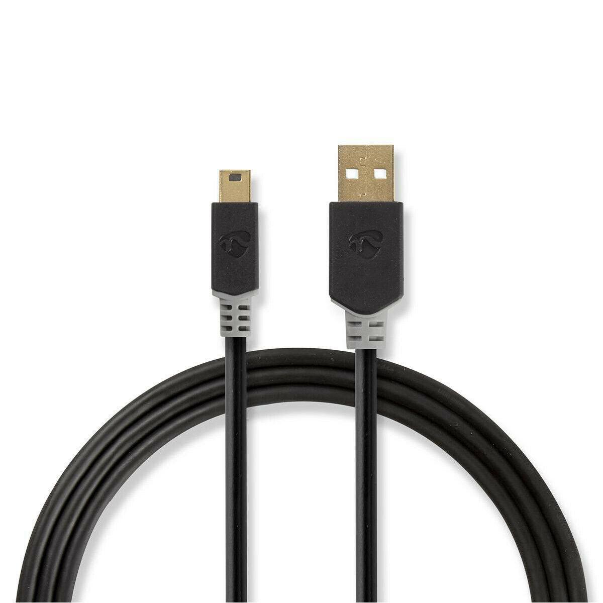 Nedis USB Cable | USB 2.0 | USB-A Male | USB Mini-B 5 pin Male | 480 Mbps | Gold Plated | 2.00 m | Round | PVC | Anthracite | Window Box