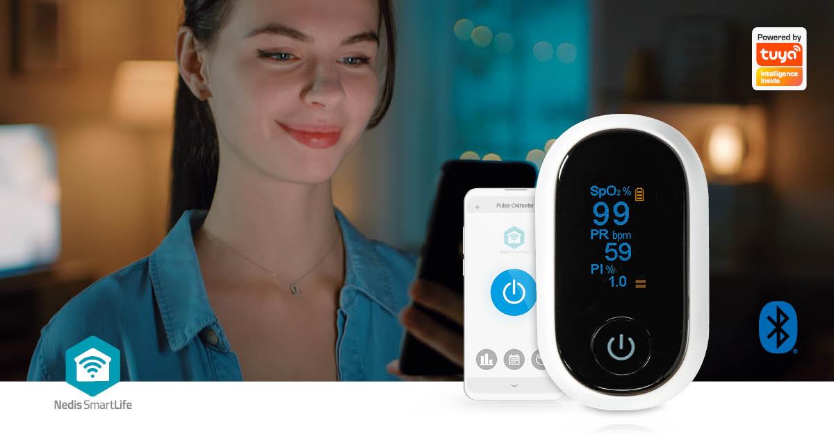 Nedis SmartLife Pulse Oximeter | Bluetooth® | OLED Display | Anti-movement interference / Auditory alarm / High precision sensor / Oxygen saturation (SpO2) / Perfusion index (PI) / Pulse rate (PR) | White