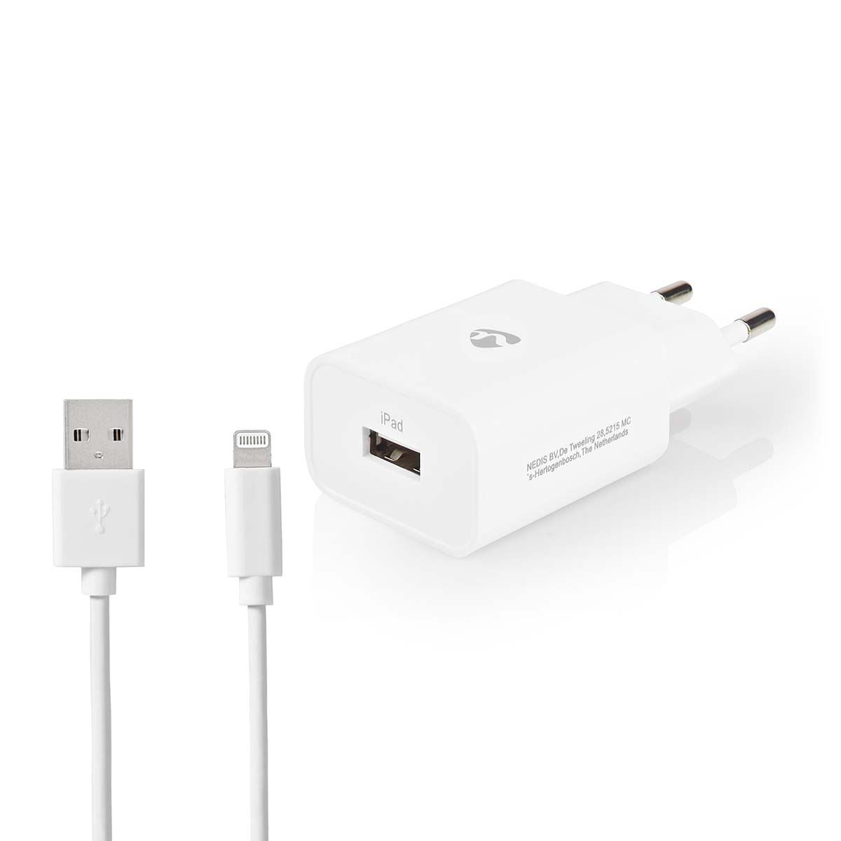 Nedis Wall Charger | 12 W | Quick charge feature | 1x 2.4 A | Number of outputs: 1 | USB-A | Lightning 8-Pin (Loose) Cable | 1.00 m | Single Voltage Output | White