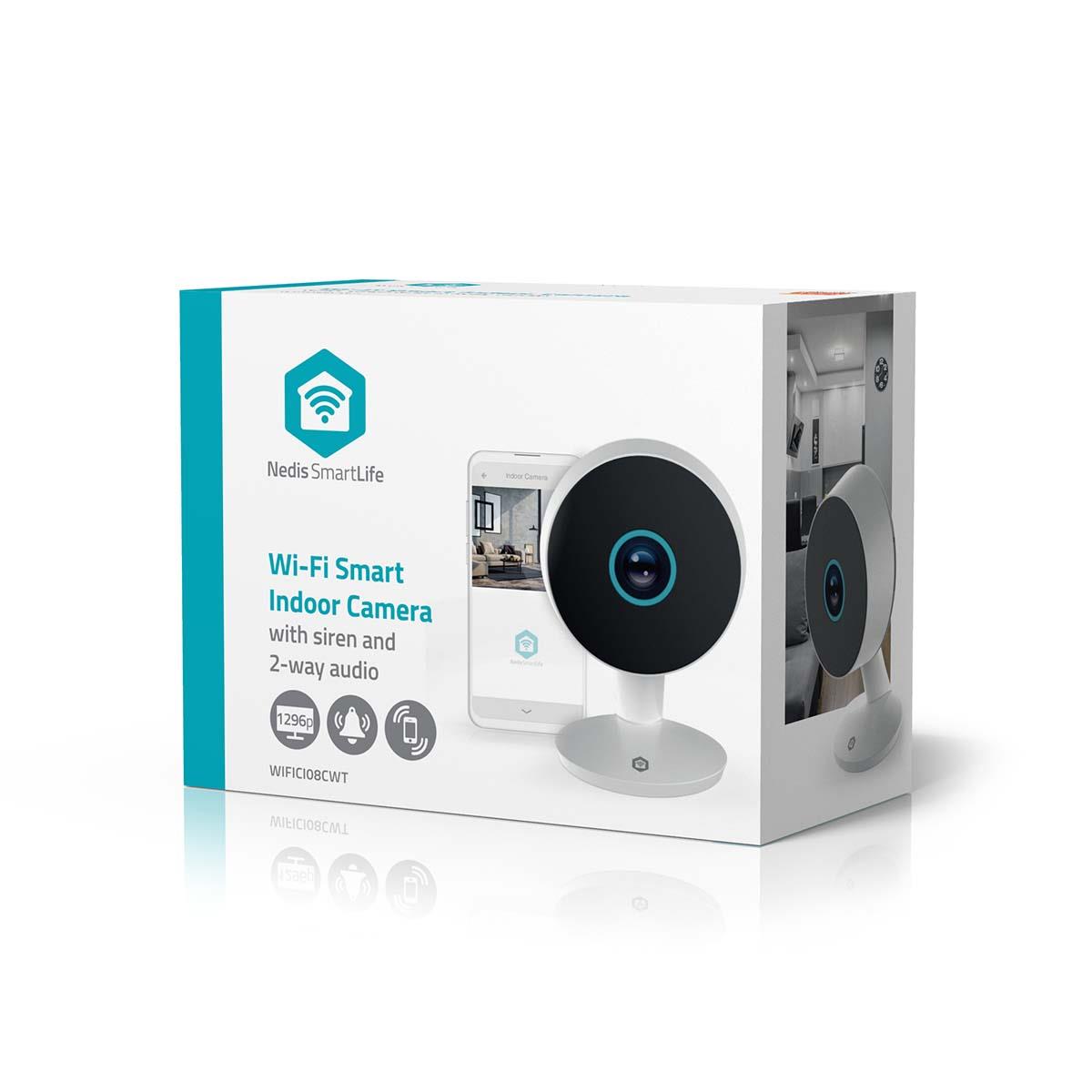 Nedis SmartLife Indoor Camera | Wi-Fi | 3MP Full HD 1296p | Cloud Storage (optional) / microSD (not included) / Onvif | With motion sensor | Night vision | White