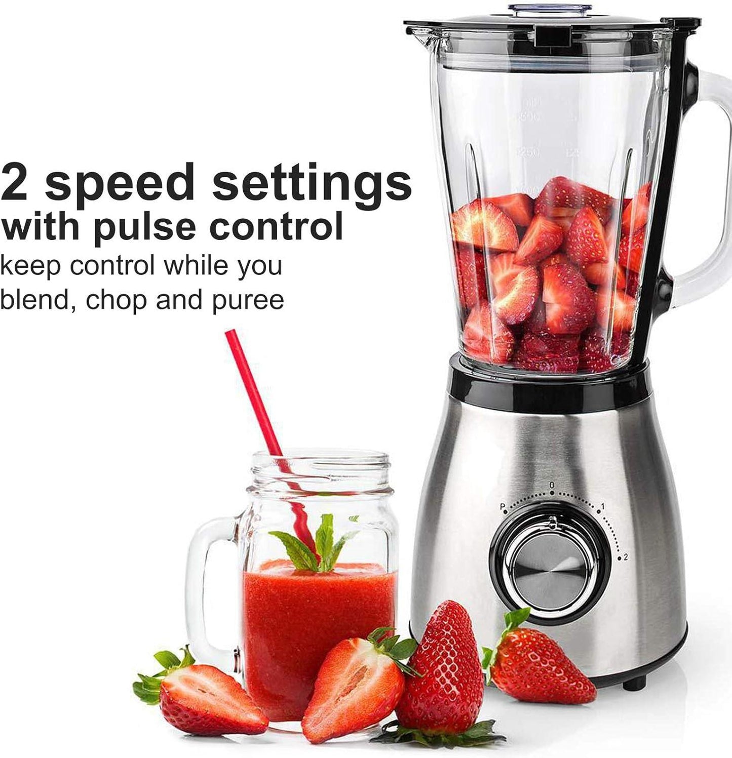 Nedis Stand Blender | 800 W | 1.5 l | Glass | 2-Speed Setting | Black / Silver