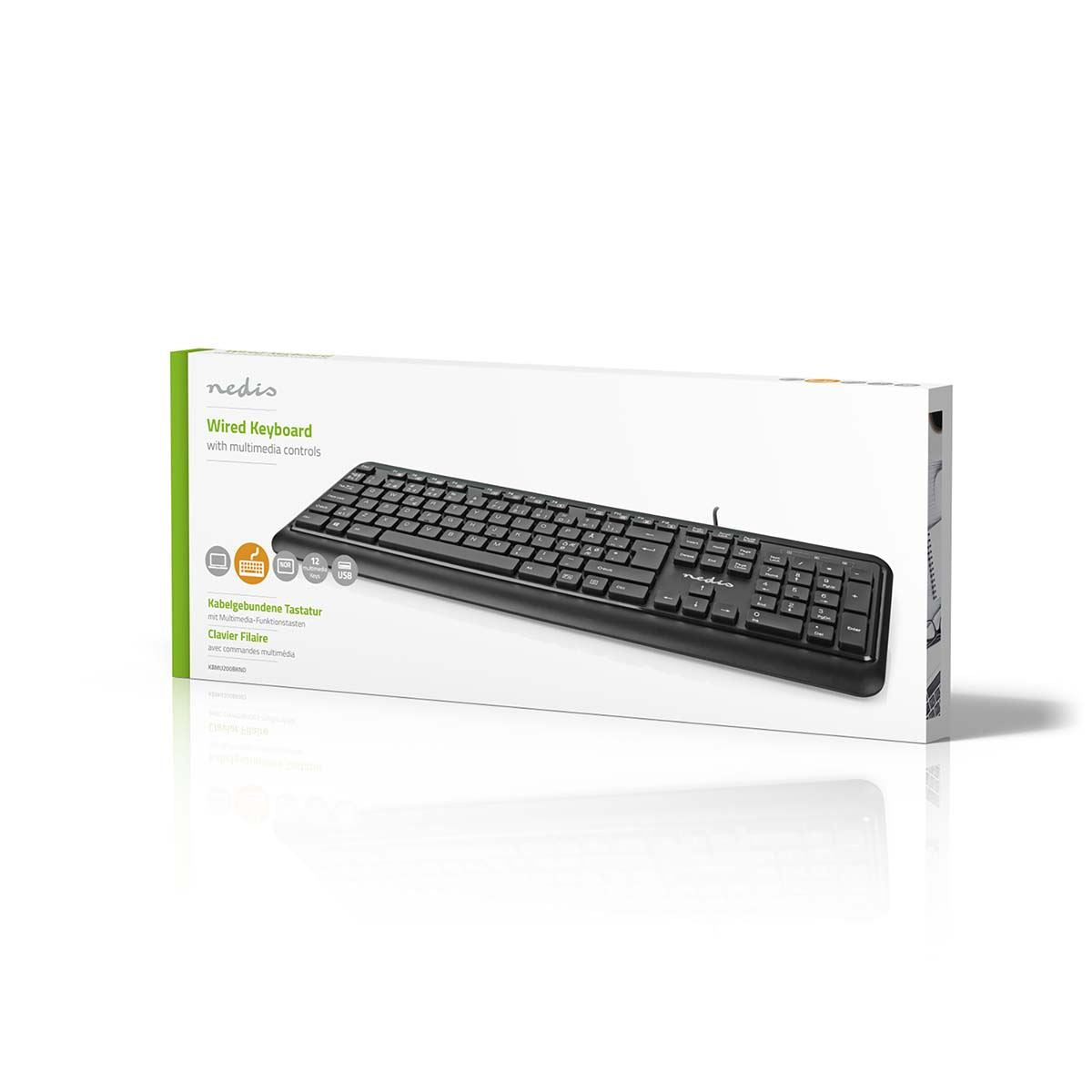 Nedis Wired Keyboard | USB-A | Multimedia | QWERTY | ND Layout | Numeric keypad