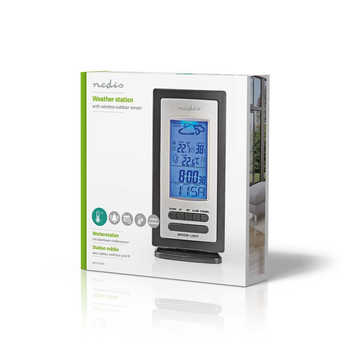 Nedis Weather Station | Indoor & Outdoor | Including wireless weather sensor | Weather forecast | Time display | LCD Display | Alarm clock function