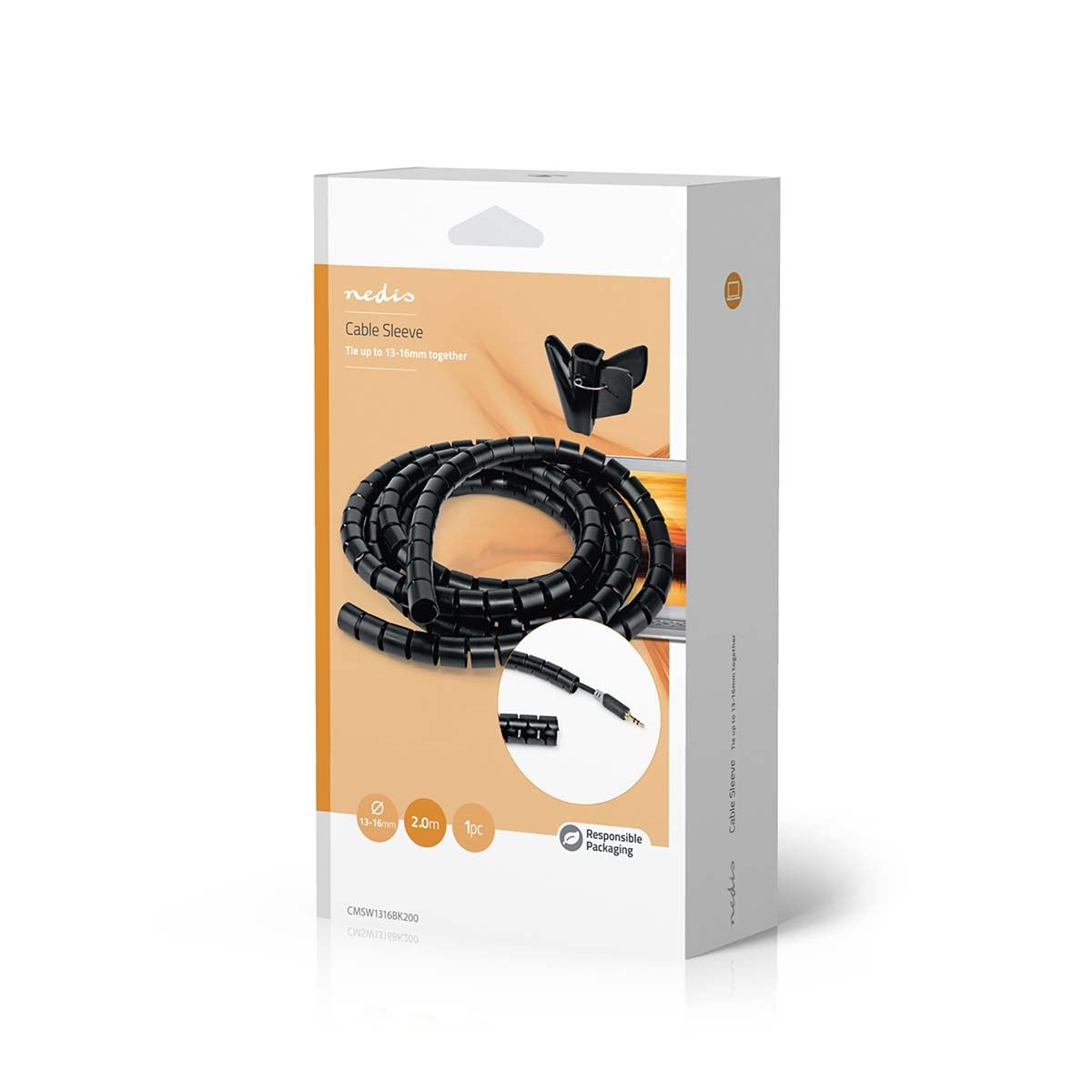 Nedis CMSW1316BK200 | Cable Management | Spiral Sleeve | 1 pcs | Maximum cable thickness: 16 mm | PE | Black
