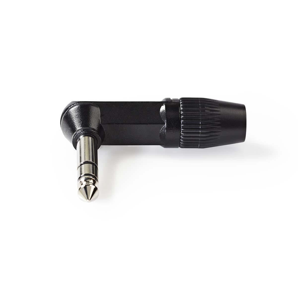 Nedis 6.35 mm Connector | Angled | Male | Nickel Plated | Solder | Cable input diameter: 8.0 mm | Aluminium | Black | Polybag | 1 pcs