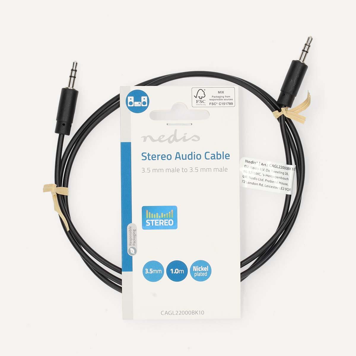 Nedis CAGT22000BK10 | Stereo Audio Cable | 3.5 mm Male | 3.5 mm Male | Nickel Plated | 1.00 m | Round | Black | Tag