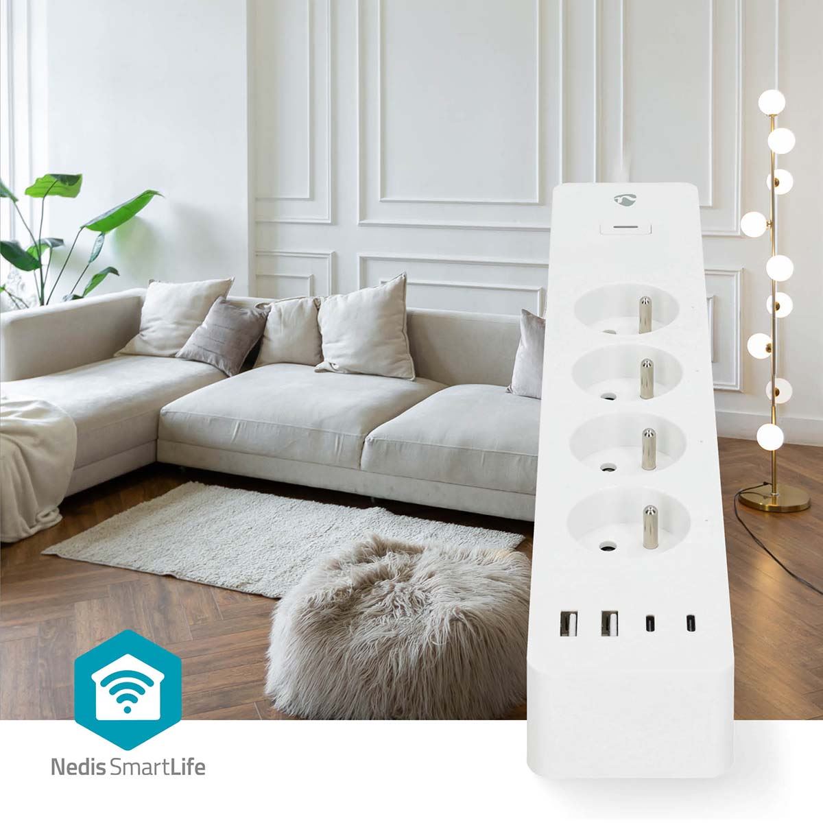 Nedis SmartLife Power Strip | Wi-Fi | 2x USB-A / 2x USB-C™ / 4x plug with earth contact (CEE 7/5) | 16 A | 3680 W | 2.00 m | 0 - 55 °C | Android™ / IOS | White