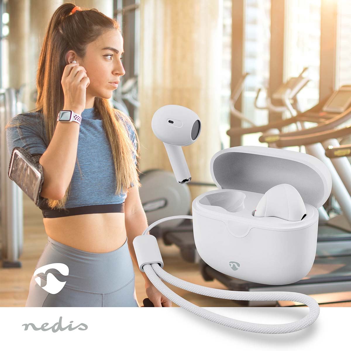 Nedis Fully Wireless Earphones | Bluetooth® | Battery play time: 16 hrs | Touch Control | Charging case | Wireless charging case | Built-in microphone | Voice control support | White