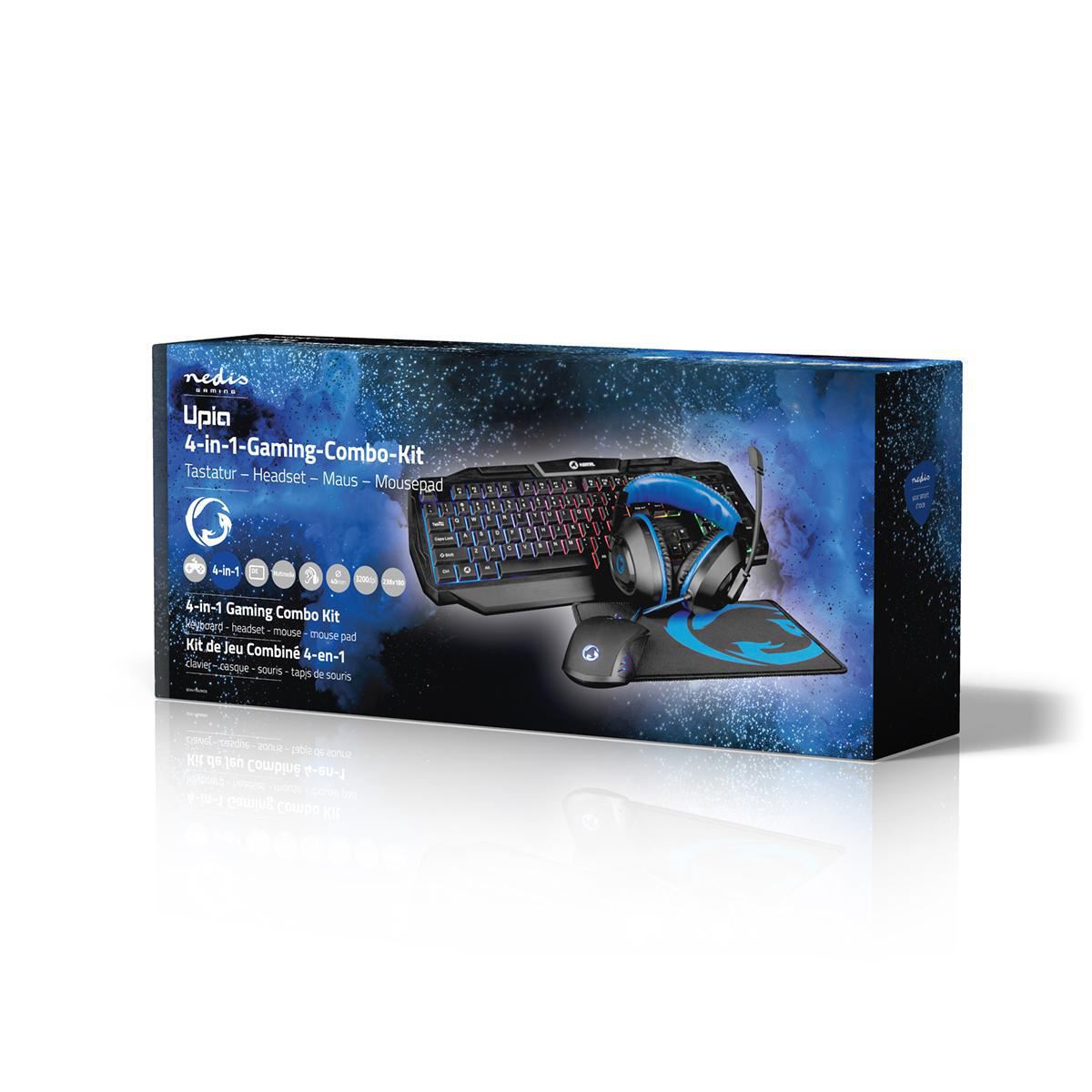 Nedis Gaming Combo Kit | 4-in-1 | Keyboard, Headset, Mouse and Mouse Pad | Black / Blue | QWERTZ | DE Layout