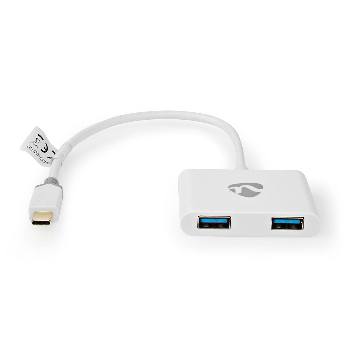 Nedis USB Multi-Port Adapter | USB 3.1 Gen1 | USB-C™ Male | 2x USB-A | 1000 Mbps | 0.20 m | Round | Gold Plated | PVC | White | Window Box