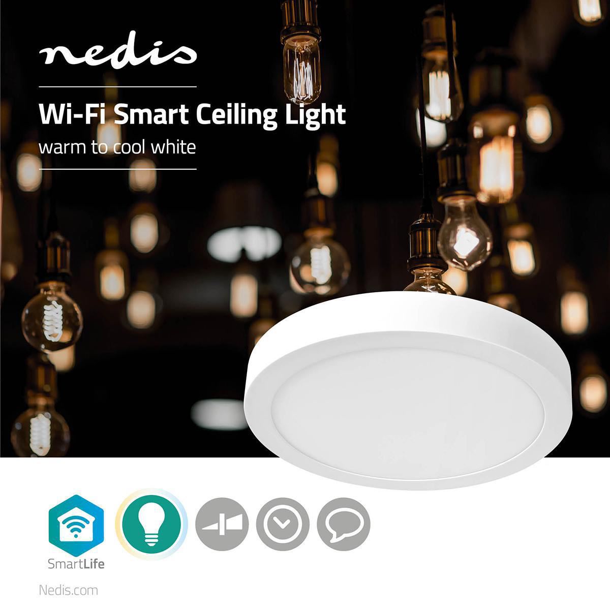 Nedis SmartLife Ceiling Light | Wi-Fi | Cool White / Warm White | Round | Diameter: 300 mm | 1200 lm | 2700 - 6500 K | IP20 | Energy class: G | Android™ / IOS