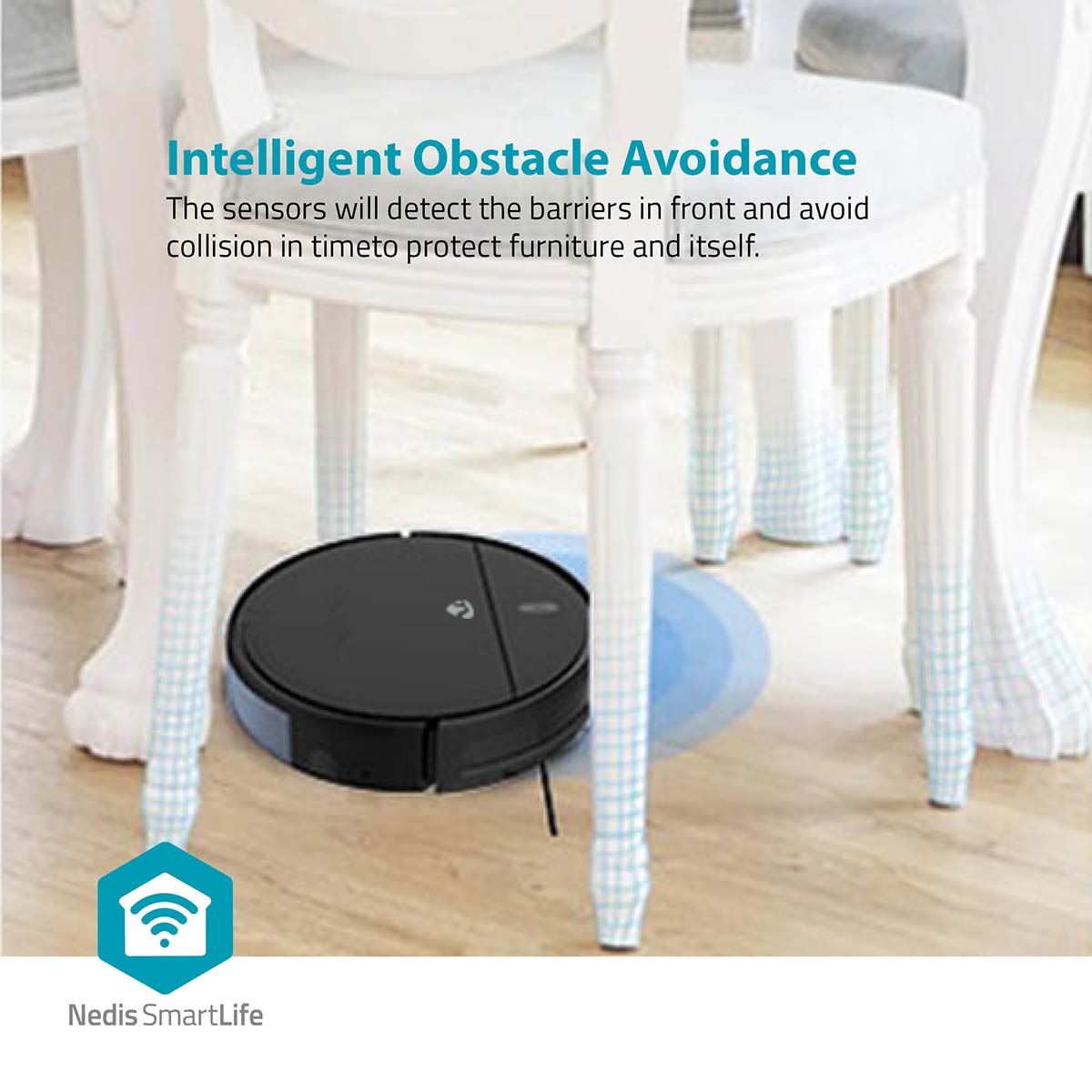 Nedis SmartLife Robot Vacuum Cleaner | Random | Wi-Fi | Capacity collection reservoir: 0.2 l | Automatic charging | Maximum operating time: 1.8 hrs | Black | Android™ / IOS