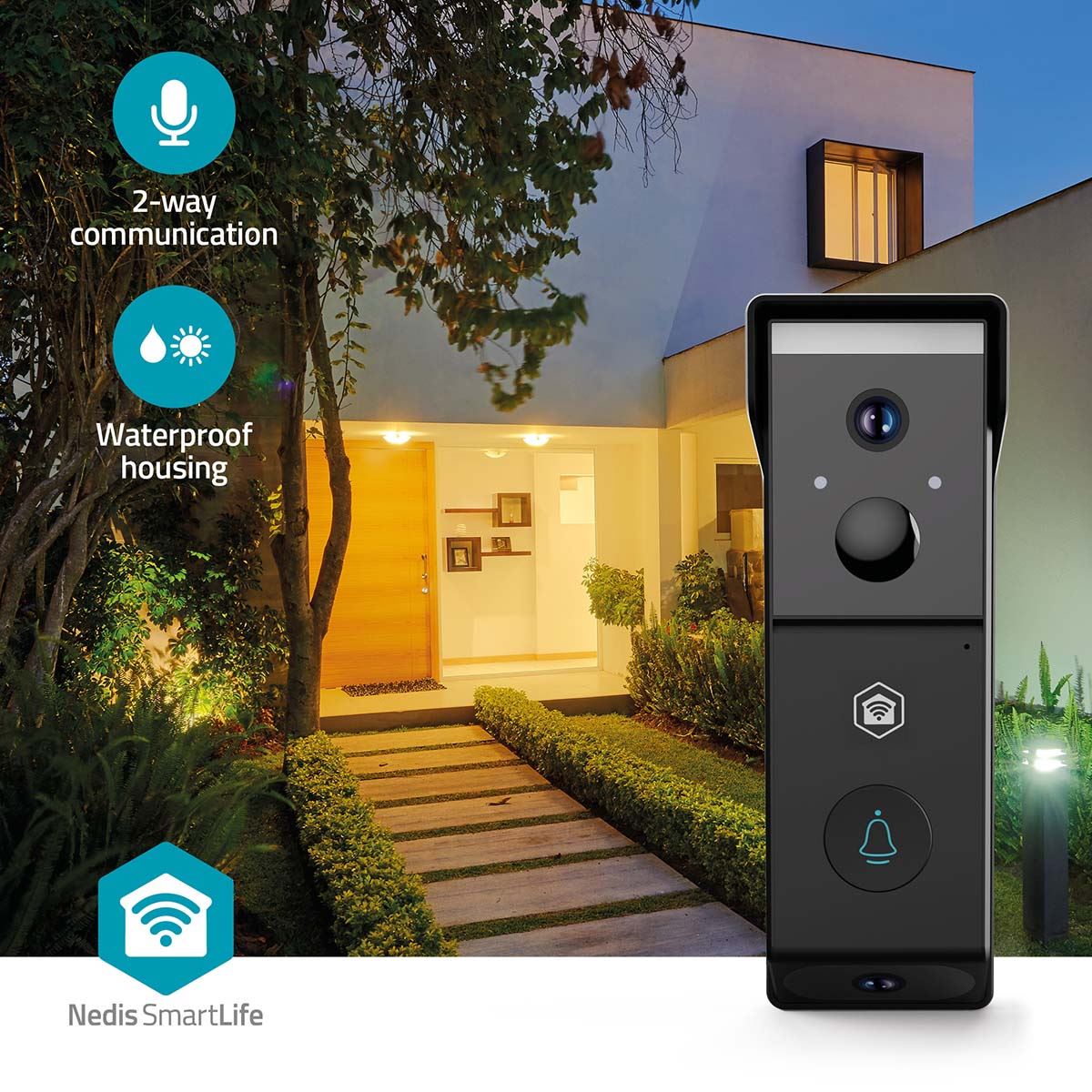 Nedis SmartLife Video Doorbell | Wi-Fi | Battery Powered | Full HD 1080p | Cloud Storage (optional) / microSD (not included) | IP54 | With motion sensor | Night vision | Black
