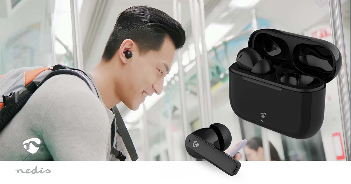 Nedis Fully Wireless Earphones | Bluetooth® | Battery play time: 24 hrs | Touch Control | Charging case | Wireless charging case | Built-in microphone | Voice control support | Noise canceling | IPX4 | Black