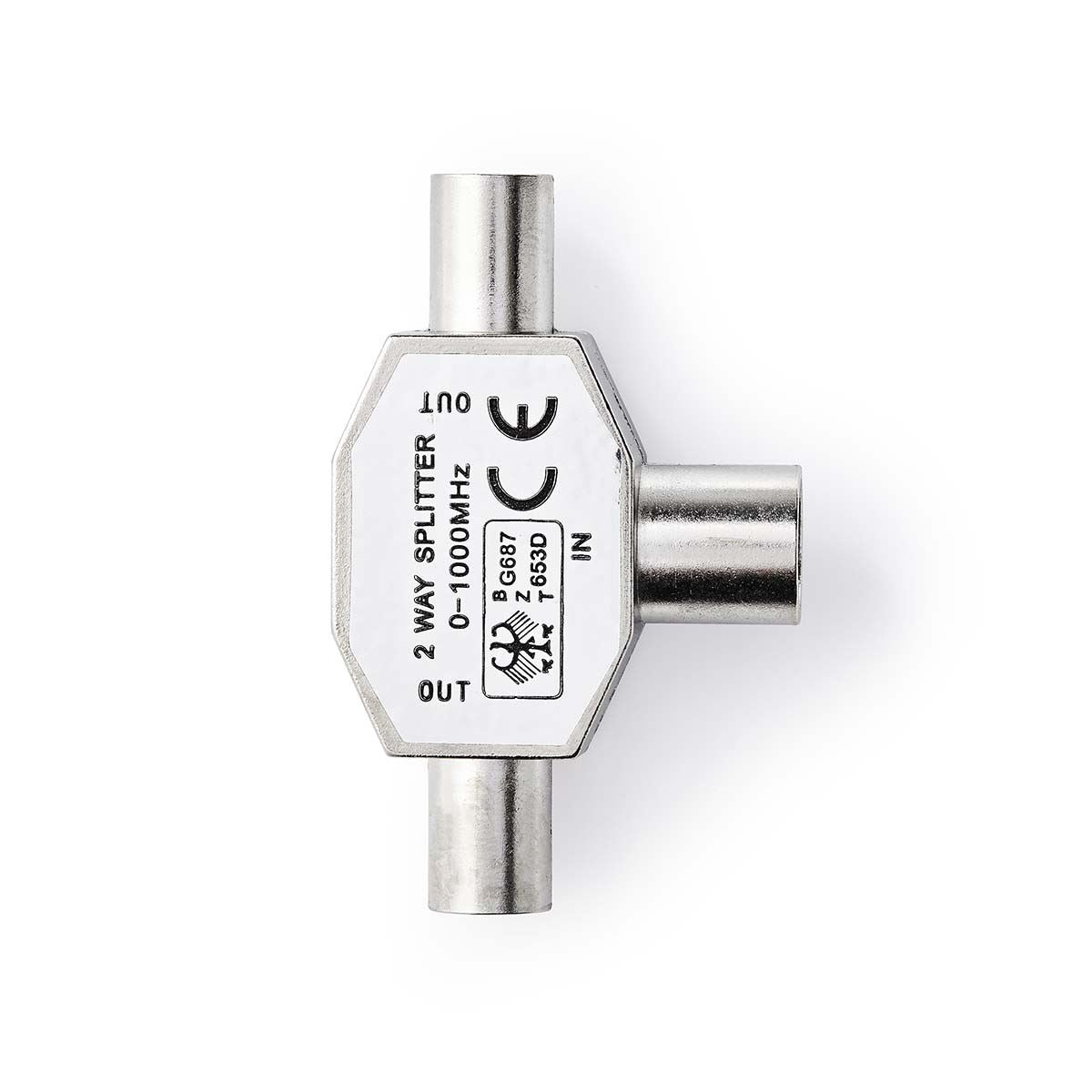 Nedis Satellite & Antenna Adapter | 2x Coax Male | IEC (Coax) Female | Nickel Plated | 75 Ohm | T-Splitter | Metal | Silver | 1 pcs | Box
