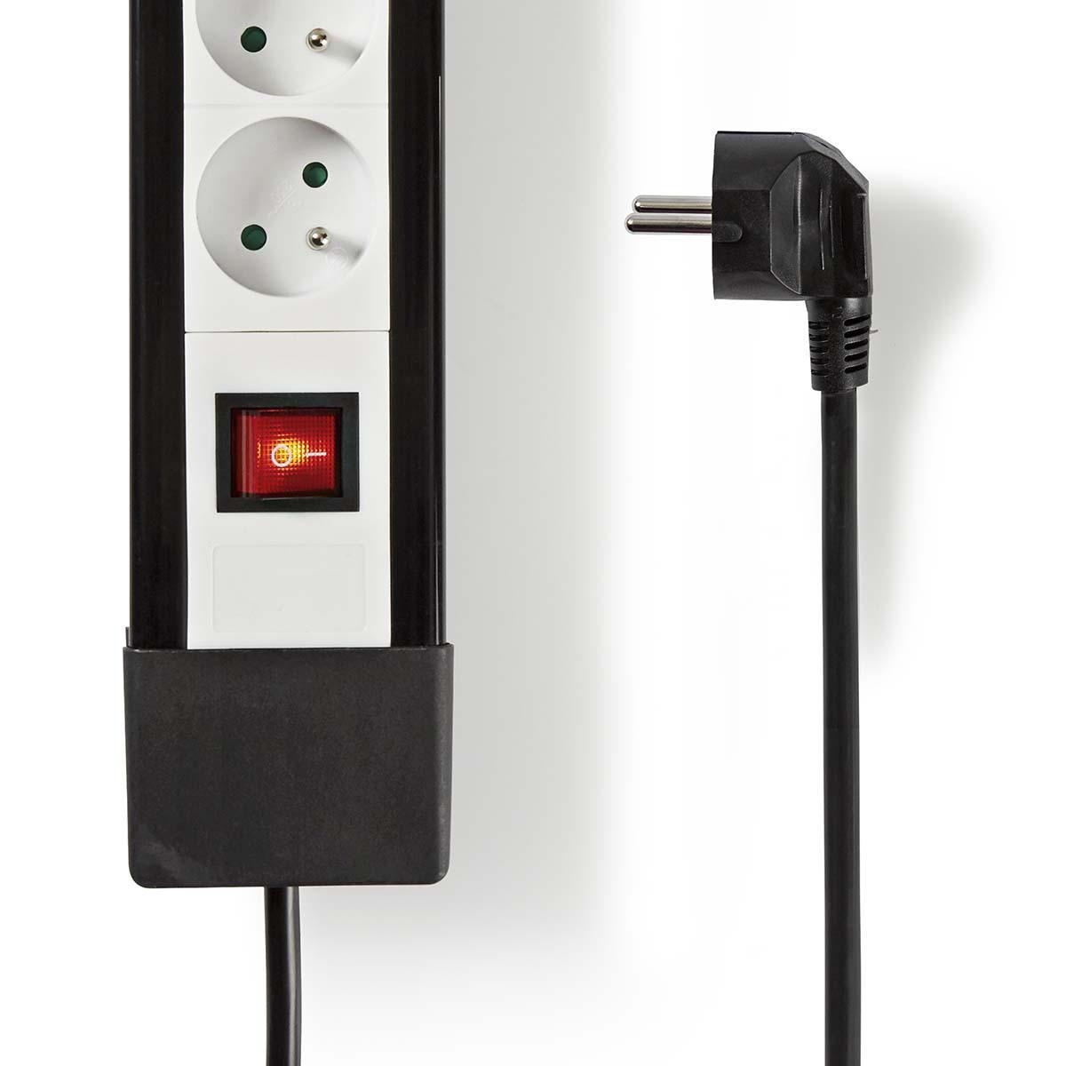 Nedis Extension Socket | Type F (CEE 7/7) | 8-Way | 3.00 m | 3680 W | 16 A | Kind of grounding: Side Contacts | 230 V AC 50/60 Hz | Socket angle: 45 ° | H05VV-F 3G1.5mm² | On/Off switch | Black / White