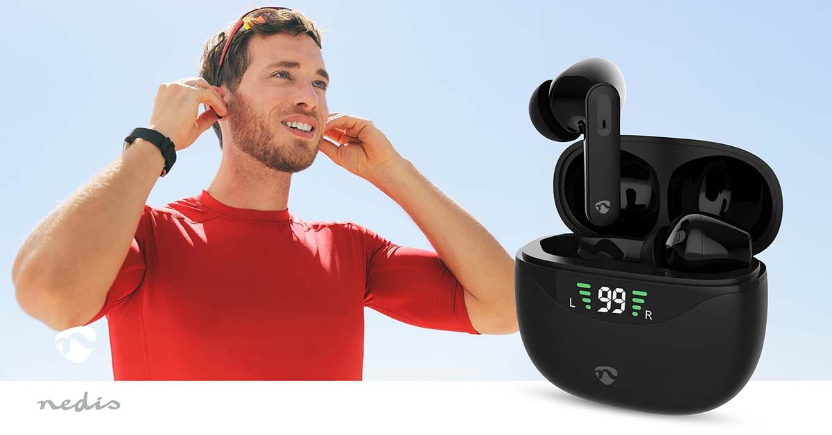 Nedis Fully Wireless Earphones | ANC (Active Noise Cancelling) | Bluetooth® | Maximum battery play time: 30 hrs | Touch Control | Charging case | Wireless charging case | Built-in microphone | Voice control support | Black