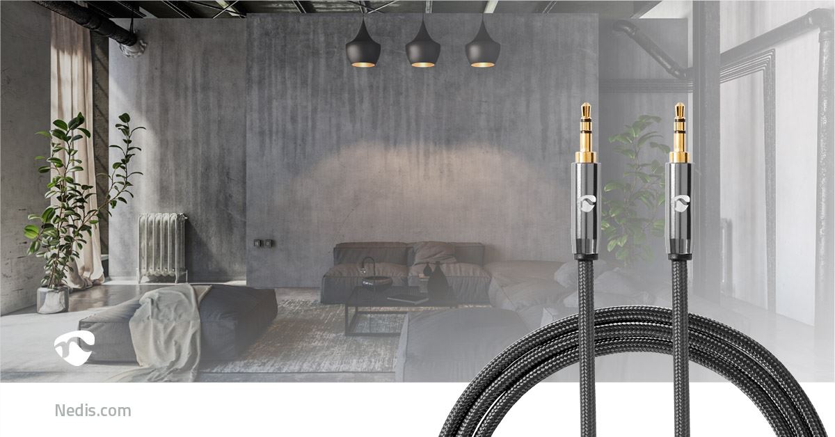 Nedis Stereo Audio Cable | 3.5 mm Male | 3.5 mm Male | Gold Plated | 1.00 m | Round | Anthracite / Gun Metal Grey | Cover Window Box