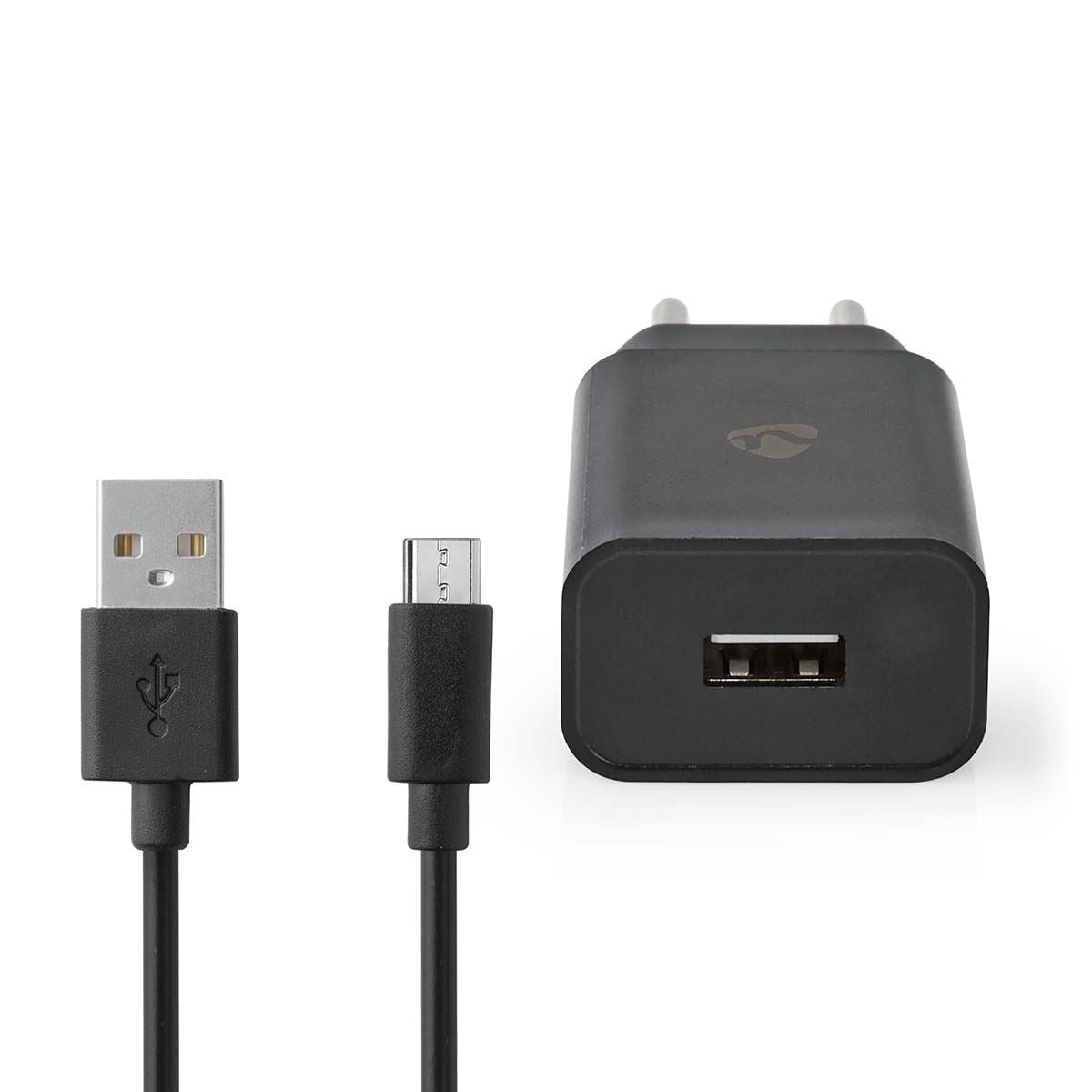 Nedis Wall Charger | 12 W | Quick charge feature | 1x 2.1 A | Number of outputs: 1 | USB-A | Micro USB (Loose) Cable | 1.00 m | Single Voltage Output | Black