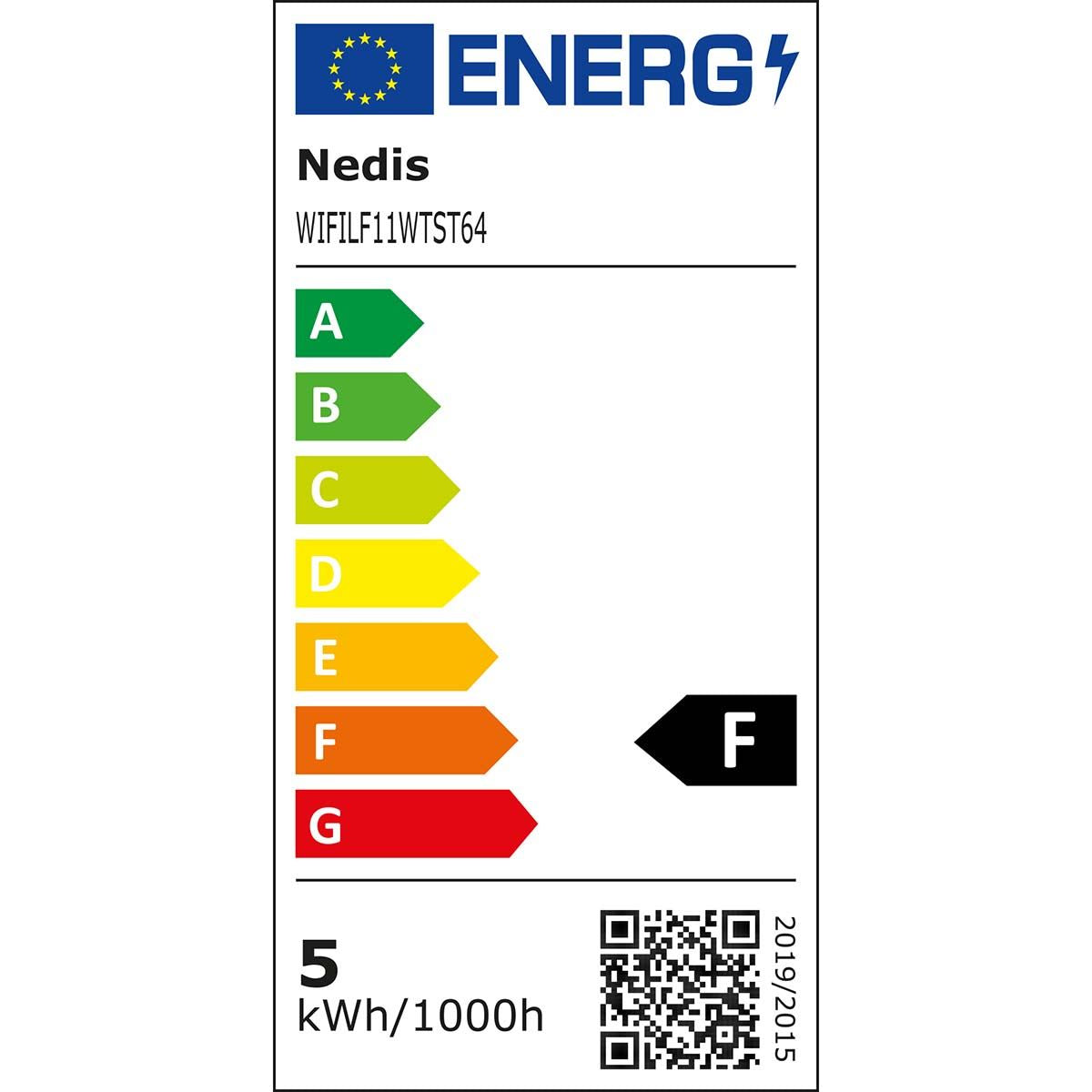 Nedis SmartLife LED Filament Bulb | Wi-Fi | E27 | 500 lm | 5 W | Warm White | 2700 K | Glass | Android™ / IOS | ST64 | 1 pcs