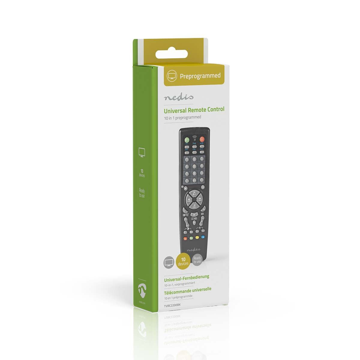 Nedis Universal Remote Control | Preprogrammed | 10 Devices | Memory Buttons / TV Guide Button | Infrared | Black