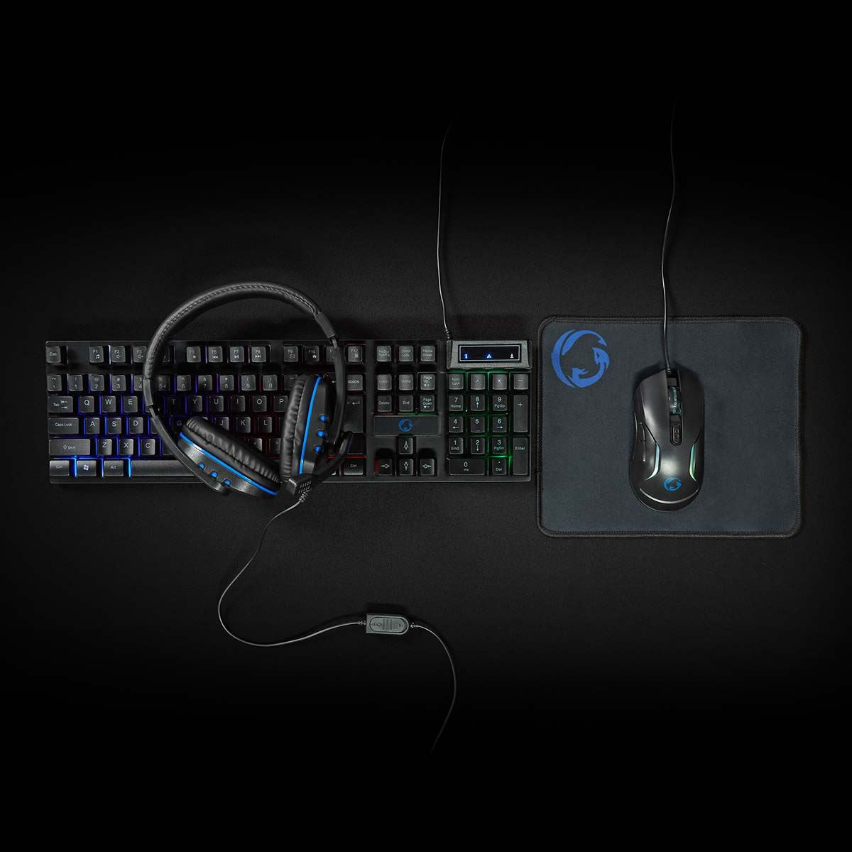 Nedis Gaming Combo Kit | 5-in-1 | Keyboard, Headset, Mouse and Mouse Pad | Black | QWERTY | US Layout