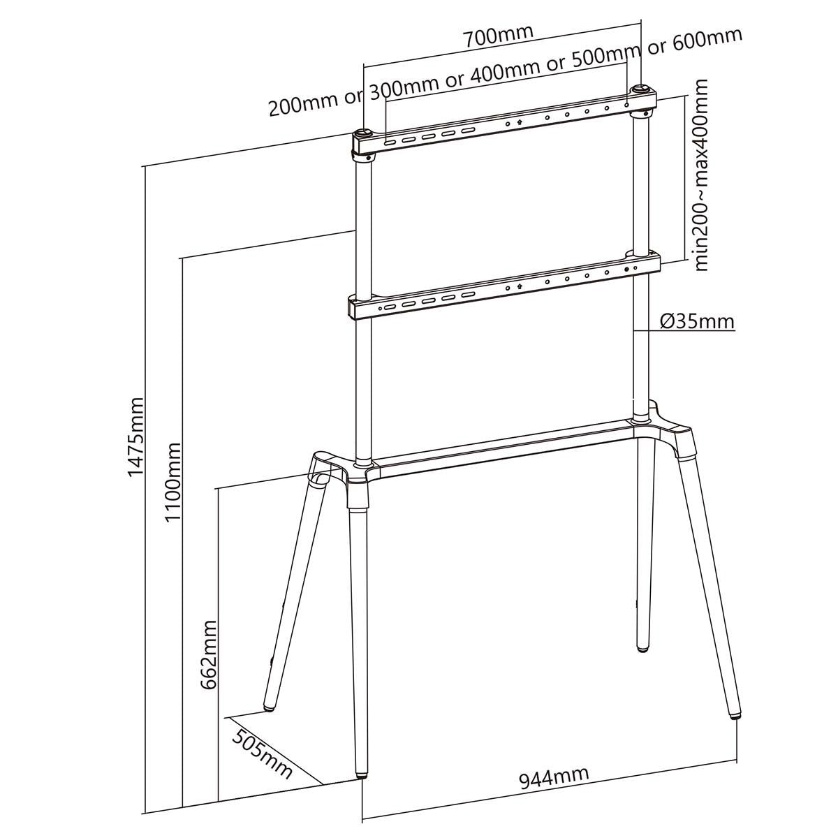 Nedis TV Floor Stand | 60 - 75 " | Maximum supported screen weight: 40 kg | Scandinavian Design | Anti-tip strap | Snap-lock | Aluminium / Steel | Black
