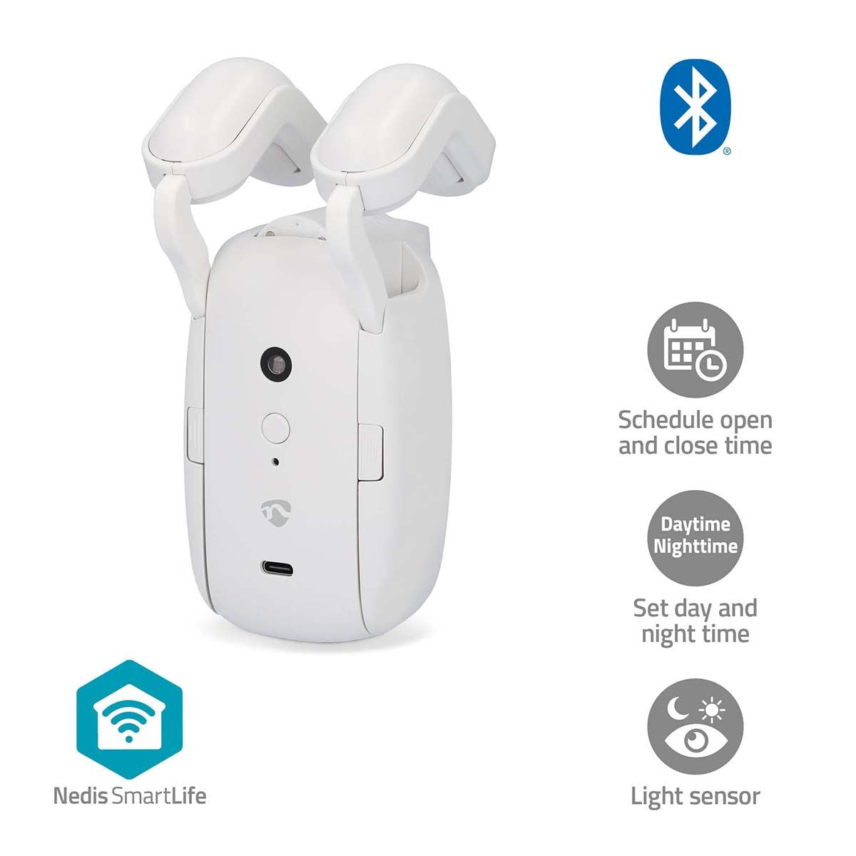 Nedis SmartLife Curtain Robot | Rod Rail | Curtains / Drapes | Battery Powered / USB Powered | 4000 mAh | Bluetooth® | White