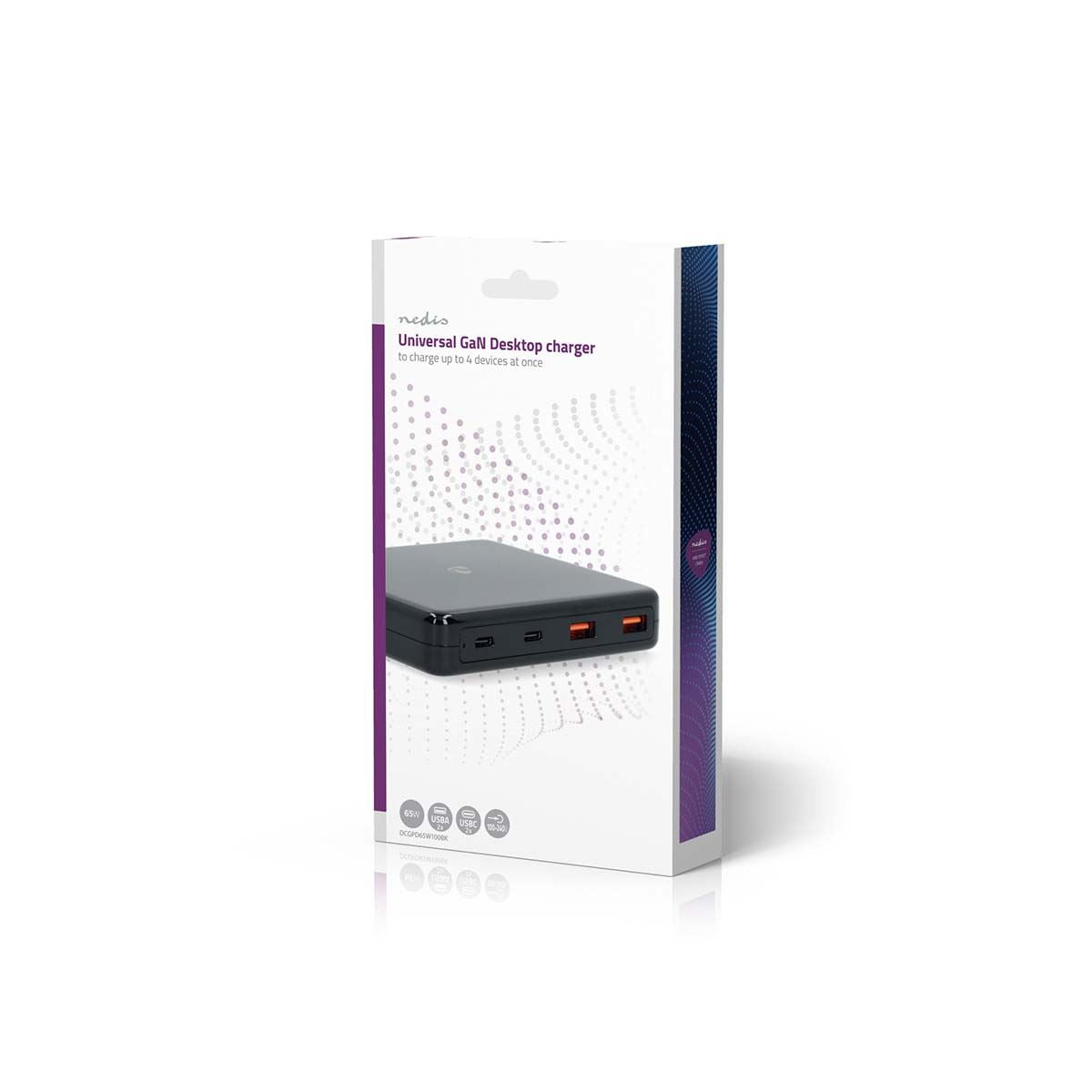 Nedis Desk Chargers | 65 W | GaN | 1.5 / 2.0 / 2.5 / 3.0 / 3.25 A | Number of outputs: 4 | USB-A / USB-C™ | Euro | 1.50 m | Automatic Voltage Selection