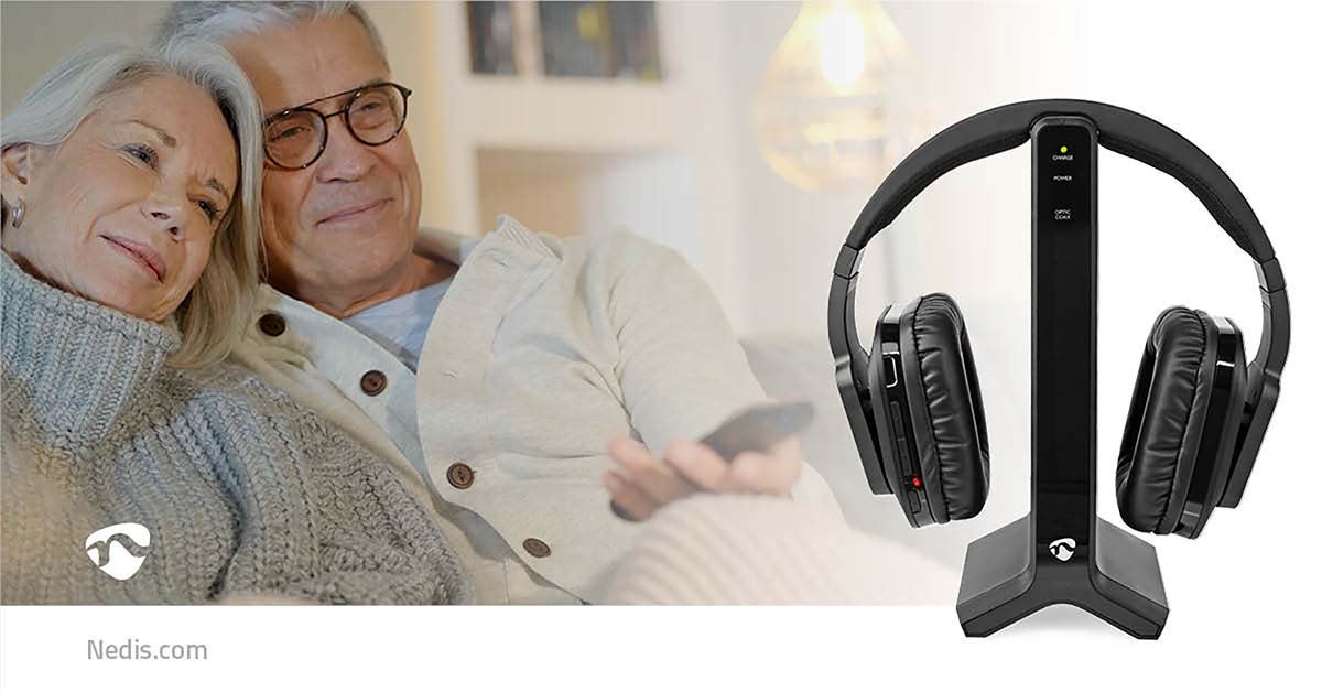 Nedis Wireless TV Headphones | RF | Over-Ear | Maximum battery play time: 8 hrs | 25 m | Digital Audio | Charging dock | Black