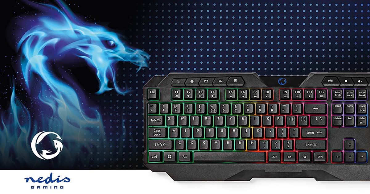 Nedis Wired Gaming Keyboard | USB Type-A | Membrane Keys | LED | QWERTY | US Layout | USB Powered | Power cable length: 1.30 m | Multimedia