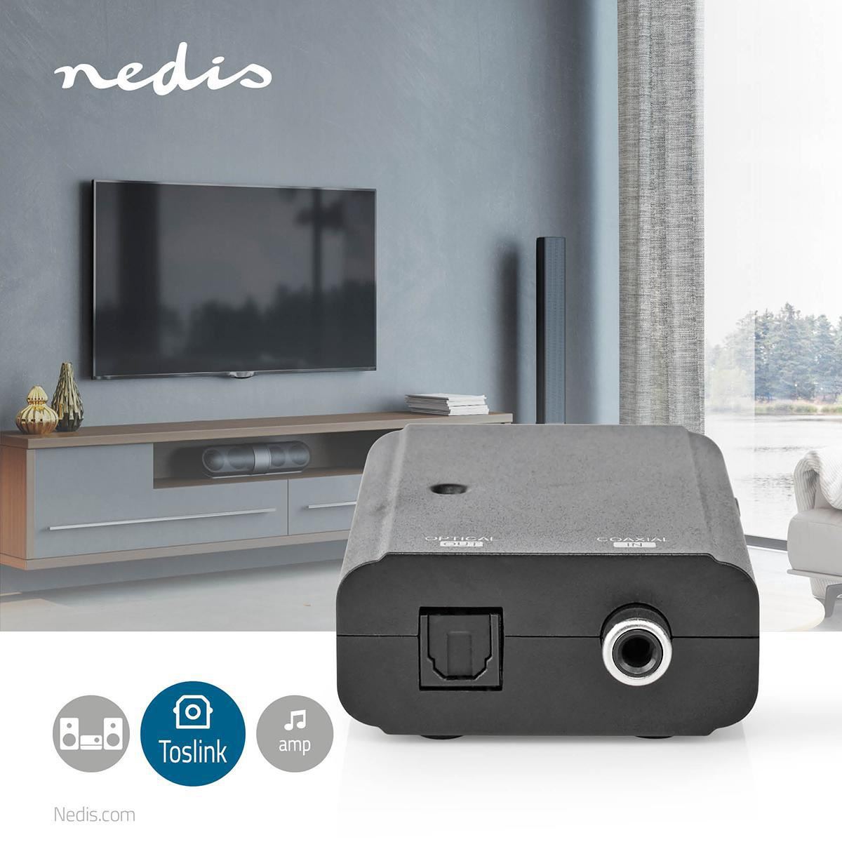 Nedis Digital Audio Converter | 1-way | Connection input: 1x S/PDIF | Connection output: TosLink Female | Manual | Black