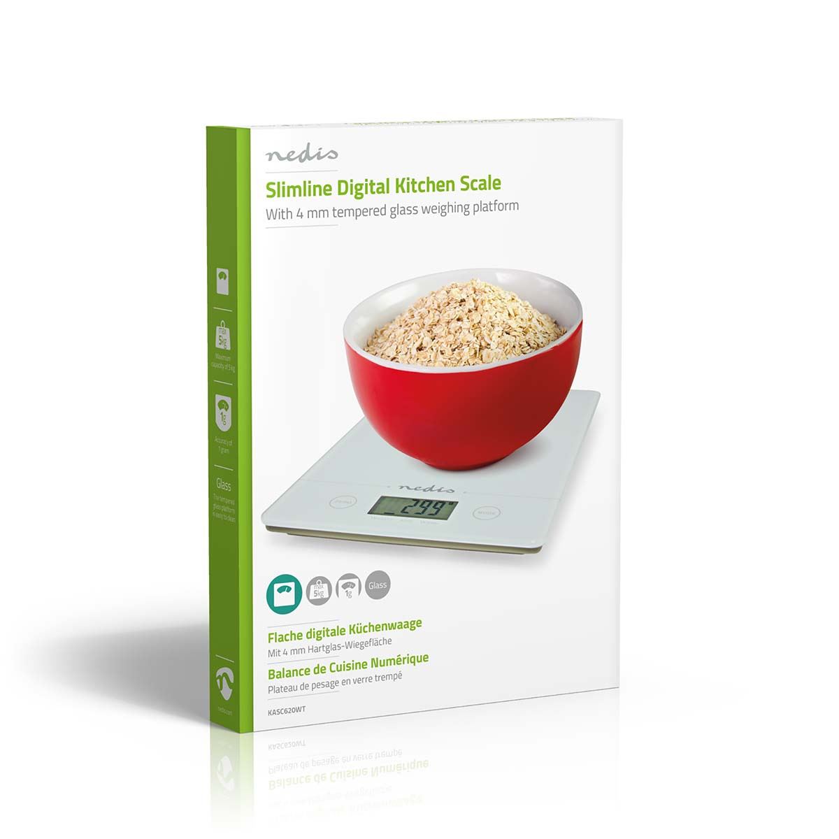 Nedis Kitchen Scales | Digital | Glass / Plastic | CR 2032 Battery | White