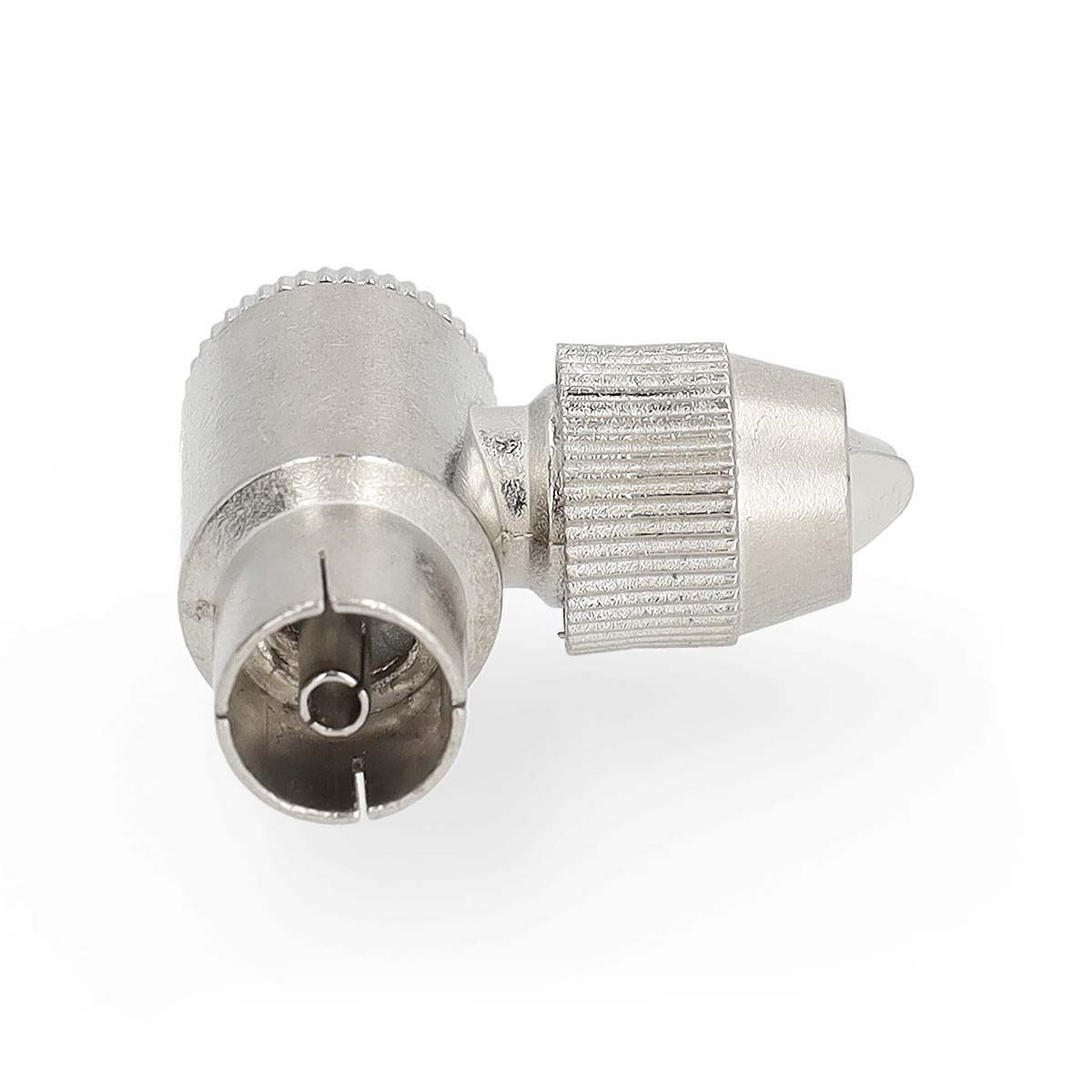 Nedis IEC (Coax) Connector | Angled 90° | Female | Nickel Plated | 75 Ohm | Screw | Cable input diameter: 7.0 mm | Metal | Silver | 2 pcs | Gift Box with Euro Lock