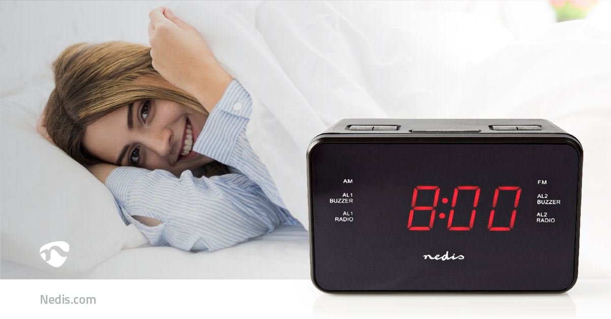 Nedis Digital Alarm Clock Radio | LED Display | 1x 3.5 mm Audio Input | Time projection | AM / FM | Snooze function | Sleep timer | Number of alarms: 2 | Black