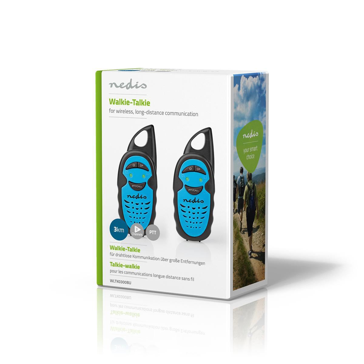 Nedis Walkie-Talkie Set | 2 Handsets | Up to 3 km | Frequency channels: 3 | PTT | up to 3 Hours | Black / Blue