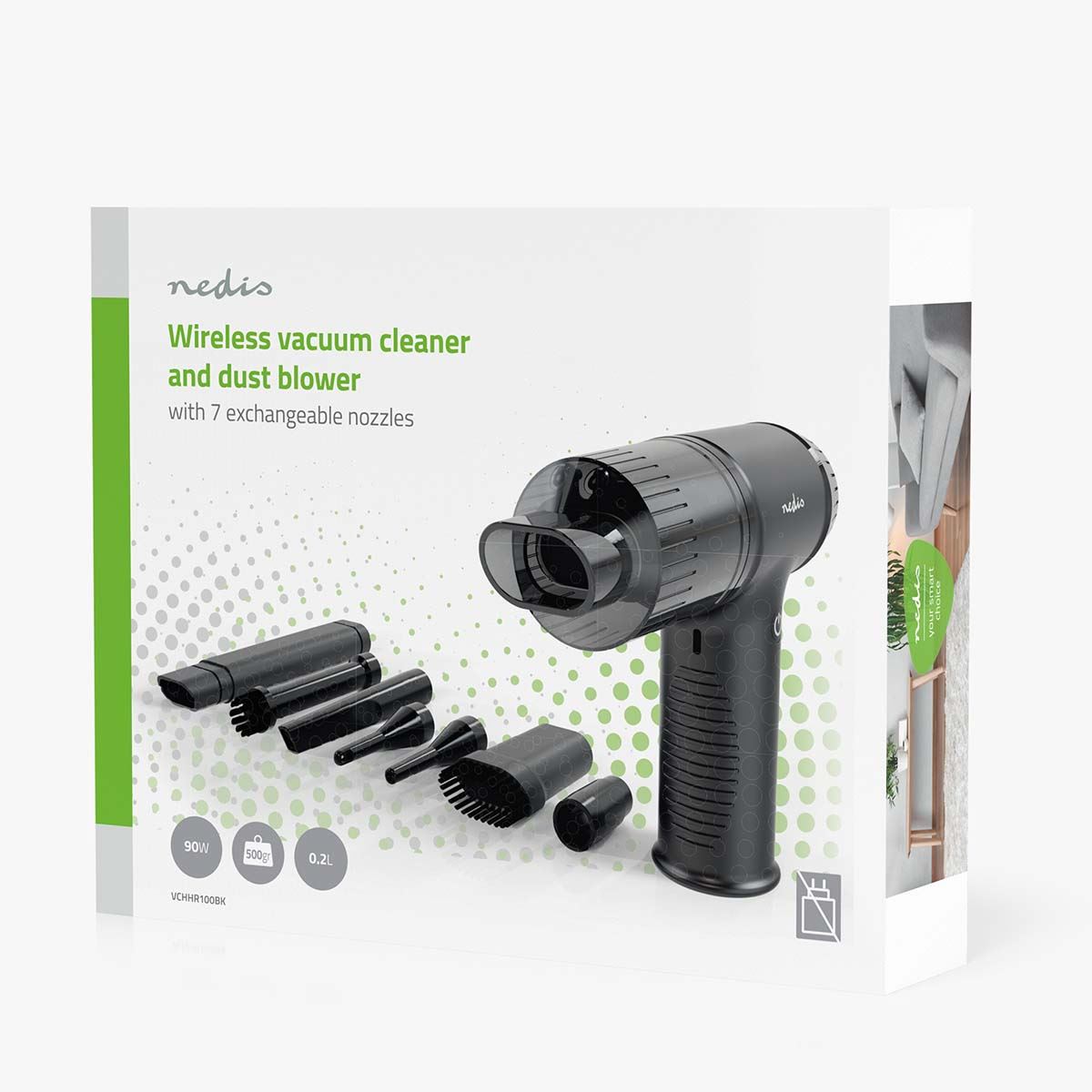 Nedis Handheld Vacuum Cleaner | Air blower | 90 W | Rechargeable | Dry / Wet | Li-Ion | Black