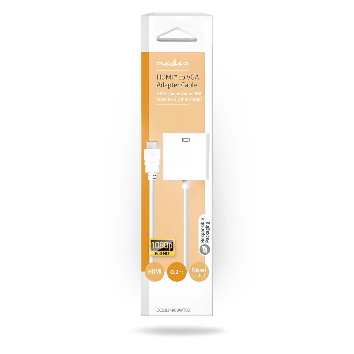 Nedis HDMI™ Cable | HDMI™ Connector | VGA Female | 1080p | Nickel Plated | 0.20 m | Straight | PVC | White | Blister