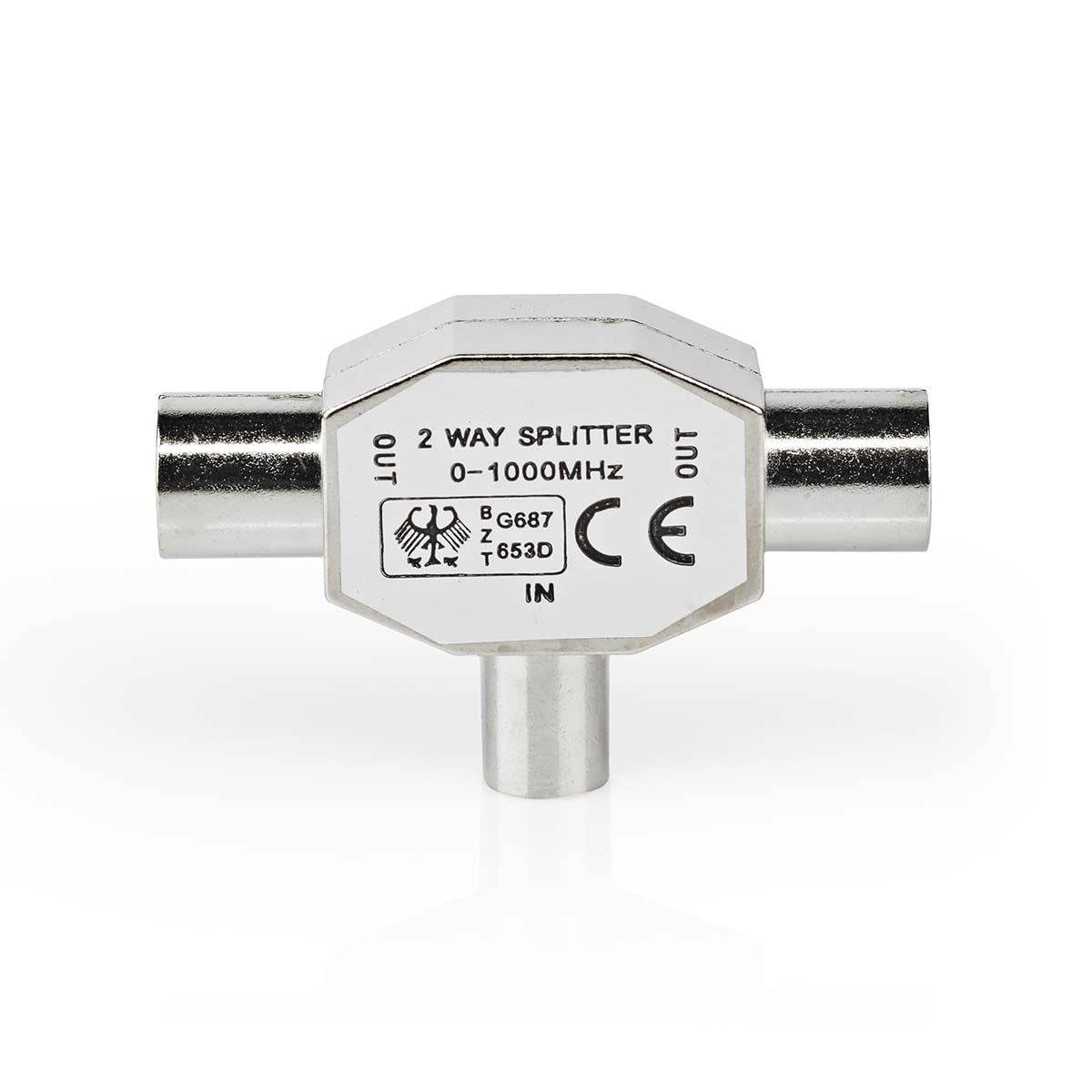 Nedis Satellite & Antenna Adapter | IEC (Coax) Male | 2x Coax Female | Nickel Plated | 75 Ohm | T-Splitter | Metal | Silver | 1 pcs | Box