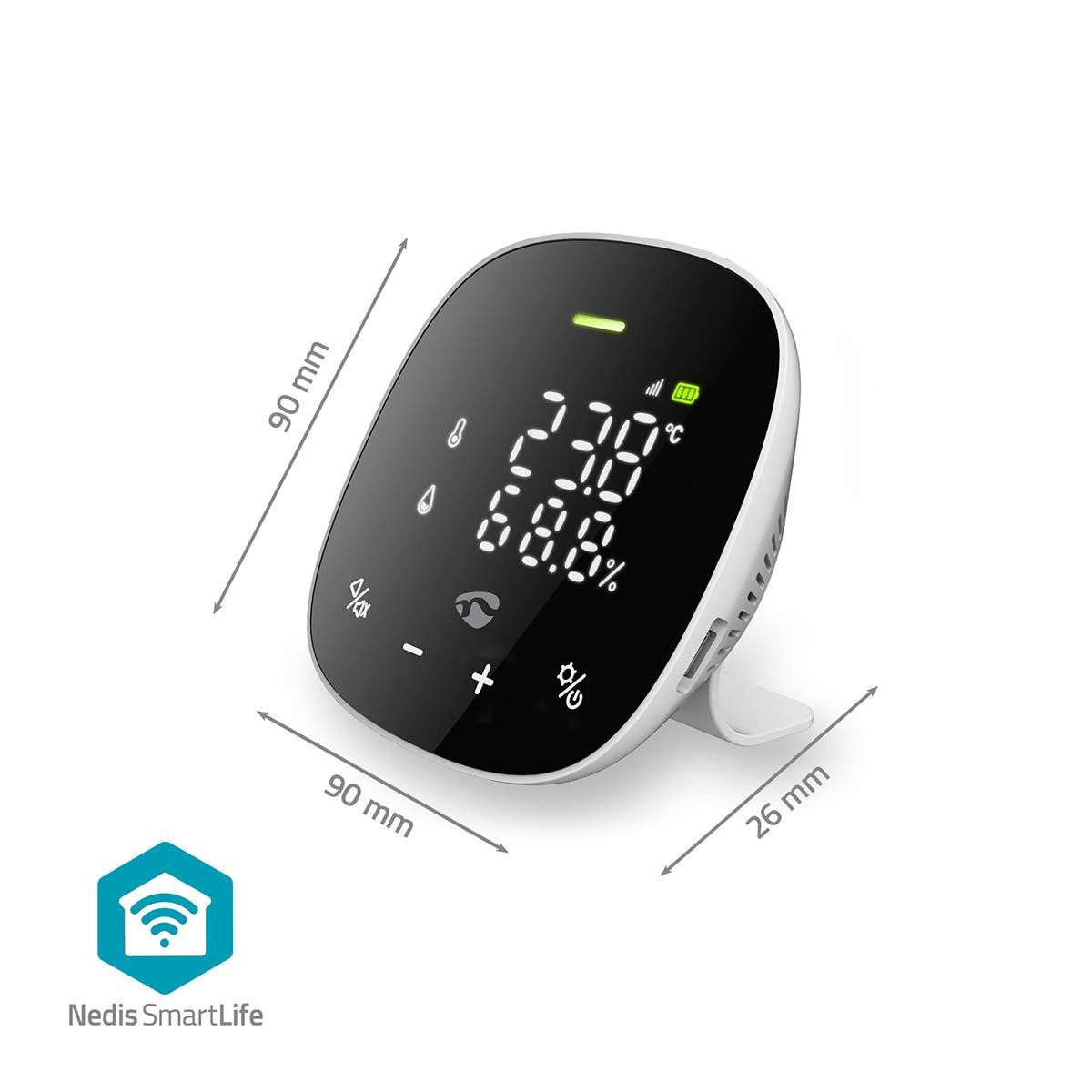 Nedis SmartLife Air Quality Monitor | Wi-Fi | Including display | Carbon Dioxide (CO2) / Humidity / Temperature | Android™ / IOS | Black / White