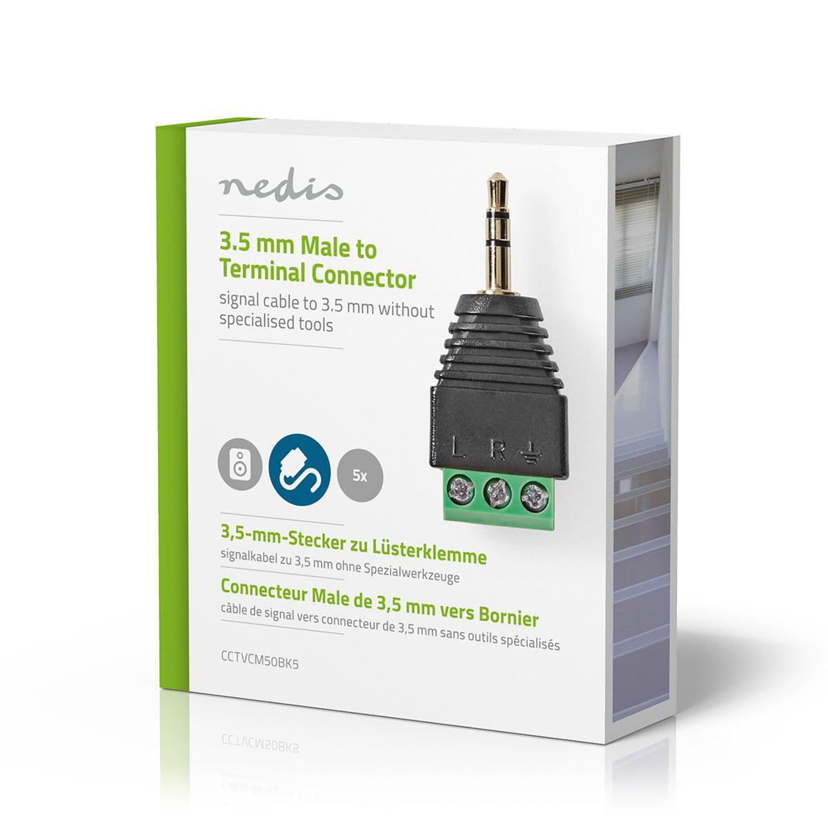 Nedis CCTV Security Connector | 3-Way Terminal Block | 3.5mm Jack Male | Male | Black / Green