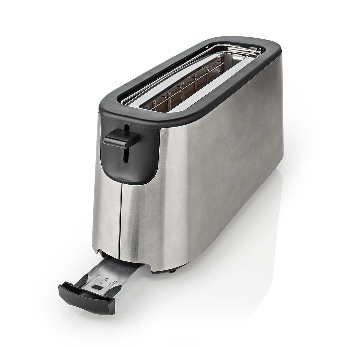 Nedis Toaster | Stainless Steel Series | 2 Bread Slices | 1 Long Slot | Browning levels: 6 | Defrost feature | Bun rack | Aluminium