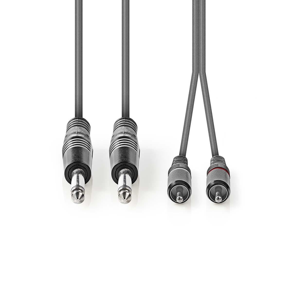 Nedis Stereo Audio Cable | 2x 6.35 mm Male | 2x RCA Male | Nickel Plated | 1.50 m | Round | Dark Grey | Carton Sleeve