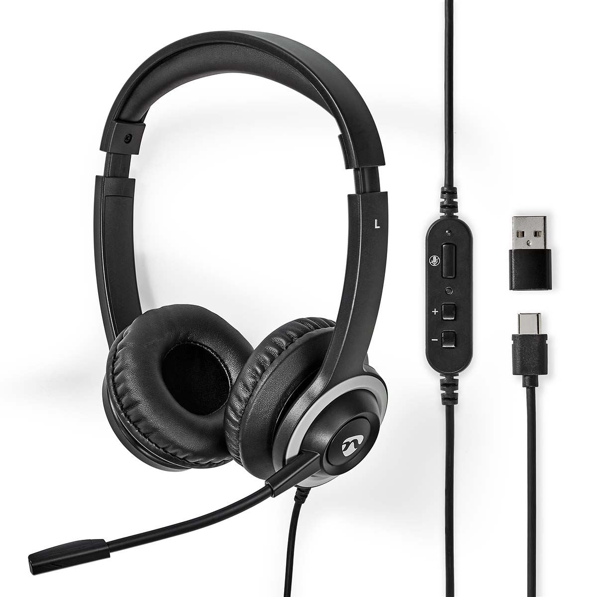 Nedis PC Headset | On-Ear | Stereo | USB Type-A / USB Type-C™ | Fold-Away Microphone | Black