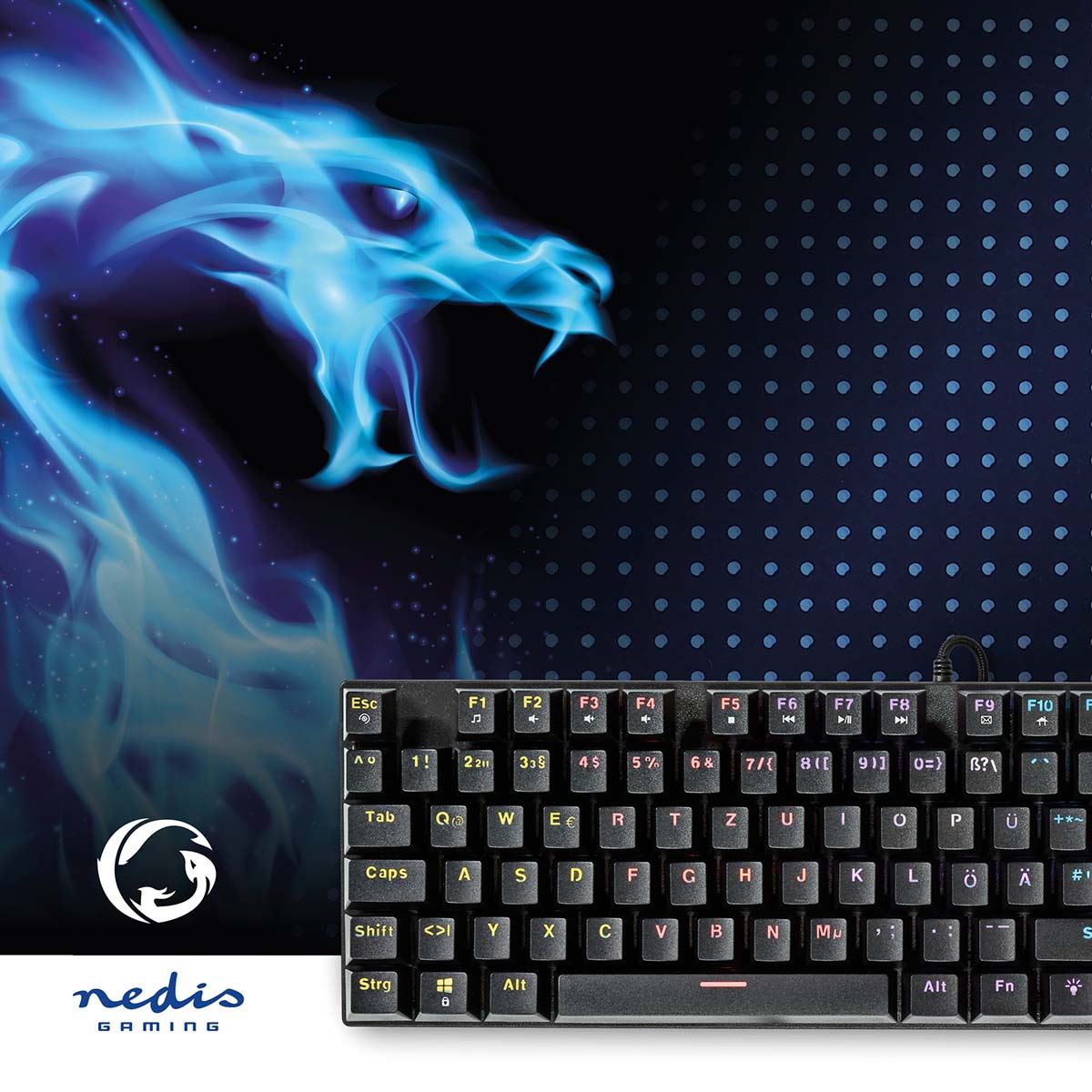 Nedis Wired Gaming Keyboard | USB Type-A | Mechanical Keys | LED | German | DE Layout | USB Powered | Power cable length: 1.50 m | Gaming