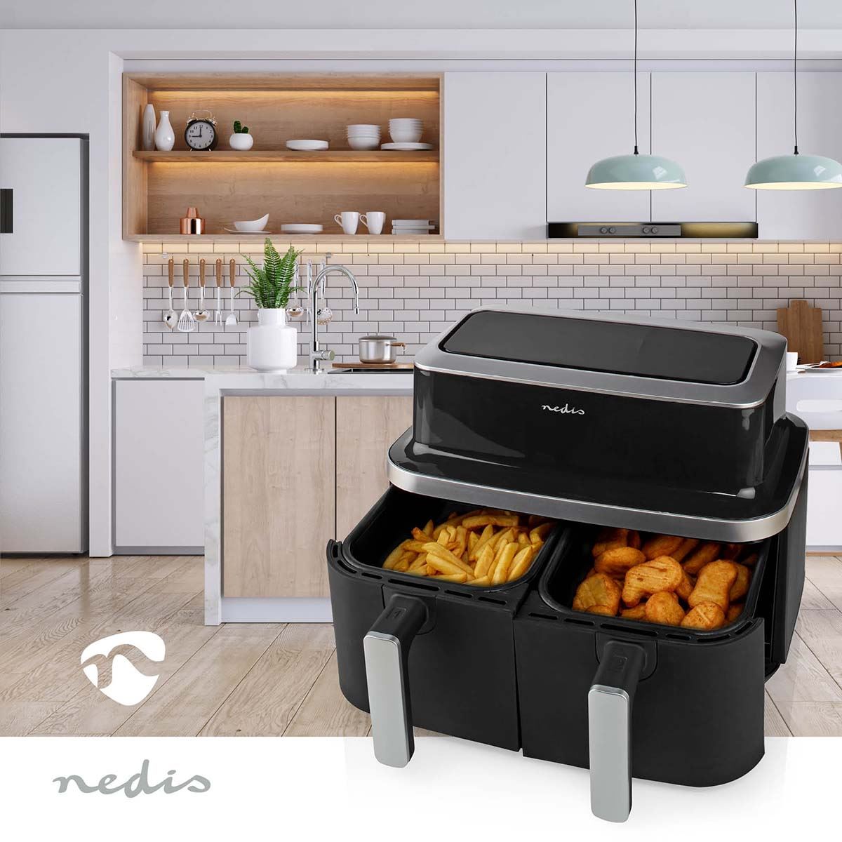 Nedis Hot Air Fryer | 2x4.2 l | Timer: 60 min | Number of preset programs: 10 | Digital