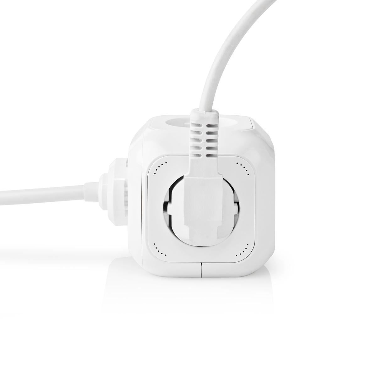 Nedis Extension Socket | Type F (CEE 7/7) | 4-Way | 1.50 m | 3680 W | 16 A | Kind of grounding: Side Contacts | 230 V AC 50/60 Hz | Socket angle: 90 ° | H05VV-F 3G1.5mm² | White