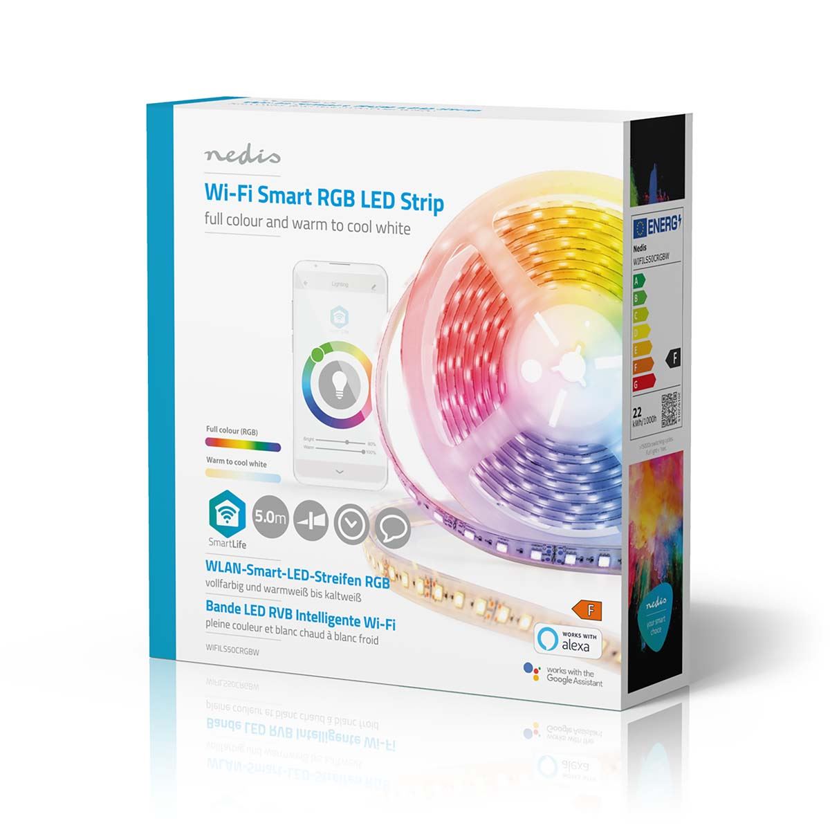 Nedis SmartLife LED Strip | Wi-Fi | Cool White / RGB / Warm White | SMD | 5.00 m | IP44 | 2700 - 6500 K | 960 lm | Android™ / IOS