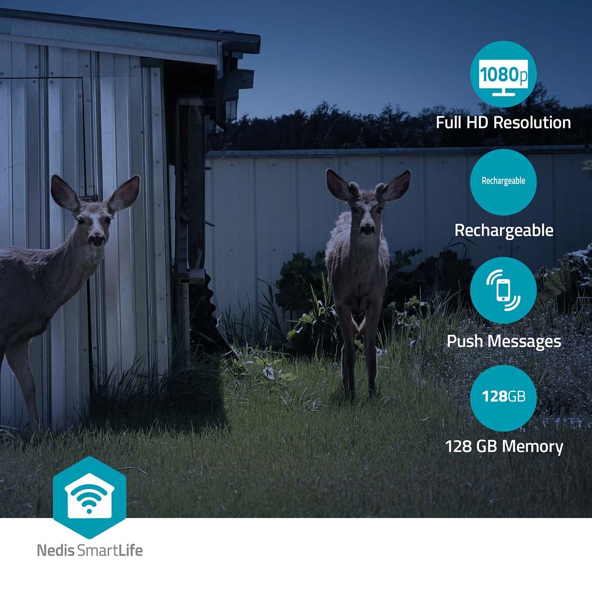 Nedis SmartLife Outdoor Camera | 4G | Full HD 1080p | Pan tilt | IP65 | Cloud Storage (optional) / microSD (not included) | 5 V DC | With motion sensor | Night vision | White